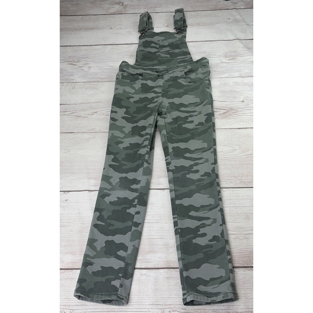 Cat & Jack Girl's 7/8 Ultimate Stretch Olive Green Camo Overalls Pull-On EXC